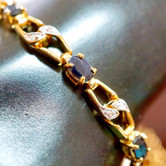 VERMEIL 10 Carat Black Sapphires & Diamonds Designer Bracelet - Picture 3 of 13